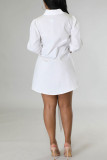 ホワイト カジュアル ソリッド バンデージ パッチワーク バックル ターンダウン カラー シャツドレス ドレス