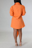 Orange Casual Solid Bandage Patchwork Buckle Umlegekragen Hemdkleid Kleider