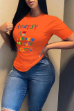 T-shirts à col rond à imprimé lettre O orange doux
