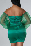 Vestidos de falda de tubo con hombros descubiertos de patchwork sólido sexy verde