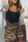 Mandarijnrood Sexy patchwork uitgehold vestkraag bovenkleding