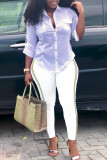 Jeans de mezclilla de cintura alta de patchwork sólido casual blanco