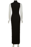 ブラック セクシー ソリッド ハイオープニング タートルネック ペンシル スカート ドレス