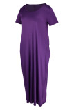 イエロー ファッション カジュアル プラス サイズ ソリッド パッチワーク V ネック ショート スリーブ ドレス