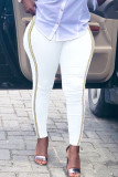 Weiße, lässige, solide Patchwork-Denim-Jeans mit hoher Taille
