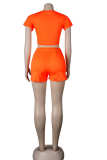 Orange Fashion Solid Draw String O Neck Short Sleeve Two Pieces