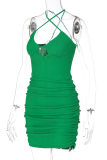 グリーン セクシー ソリッド パッチワーク ホルター ペンシル スカート ドレス