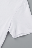 White Fashion Cute Print Patchwork Letter O Neck T-Shirts