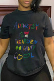 Marinblå söta söta T-shirts med bokstaven O-hals
