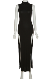 Черные сексуальные однотонные платья-юбка-карандаш с водолазкой и высоким вырезом
