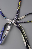 Цветной сексуальный принт в стиле пэчворк Асимметричный круглый вырез с длинным рукавом из двух частей
