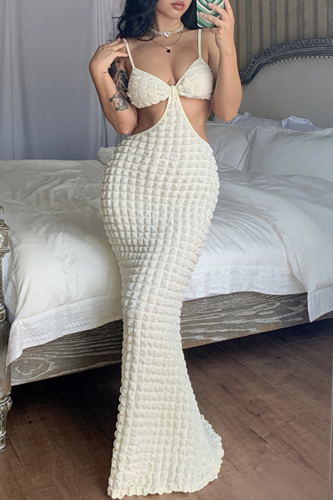 Apricot Sexy Solid Hollowed Out Spaghetti Strap Trumpet Mermaid Dresses