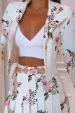White Pink Fashion Casual Print Patchwork Cardigan Turndown Collar Outerwear