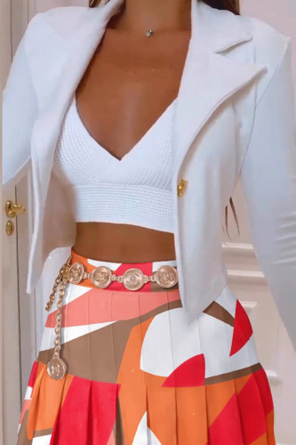 Capispalla con colletto rovesciato bianco moda casual stampa patchwork cardigan