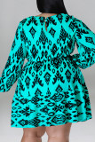 Blanc Casual Print Bandage Patchwork O Neck Straight Plus Size Robes