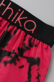 Noir Rouge Mode Casual Sportswear Imprimer Patchwork U Neck Sans Manches Deux Pièces