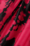 Svart Röd Mode Casual Sportkläder Print Patchwork U-hals ärmlös två delar