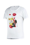 T-shirt basic o collo con stampa leopardata moda casual con stampa patchwork