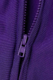 Viola scuro moda casual solido fessura o collo manica corta due pezzi