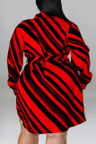 Zwarte Casual Print Patchwork Gesp Turndown Kraag Shirt Jurk Plus Size Jurken