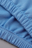 Blu cielo moda casual solido nappa patchwork scollo a V manica lunga due pezzi