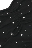 Zwarte sexy effen patchwork hete boor strapless strapless jurk jurken