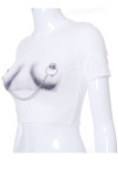 ホワイト ファッション カジュアル プリント パッチワーク チェーン O ネック T シャツ