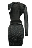 Абрикосовое модное сексуальное лоскутное горячее бурение с открытой спиной и круглым вырезом нерегулярное платье