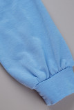 Azul céu moda casual borla patchwork decote em v manga longa duas peças