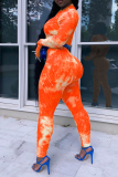 オレンジ ファッション パッチワーク タイダイ ジッパー カラー長袖 XNUMX 枚