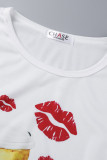 T-shirt basic o collo con stampa casual alla moda rosso pallido