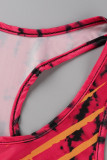 Cinza moda casual sportswear estampa patchwork decote em U sem mangas duas peças
