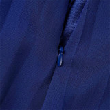 Синий Модный повседневный однотонный Пэчворк Прозрачный V-образный вырез с длинным рукавом Из двух частей