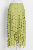Grönt mode Casual Street Solid urholkat lapptäcke Vanlig hög midja enfärgad bottnar
