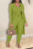 Green Casual Solid Patchwork Long Sleeve Three Pieces
