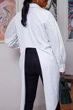 White Casual Street Solid Patchwork Buckle Asymmetrical Tops
