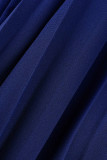 Due pezzi a maniche lunghe con scollo a V trasparente blu alla moda casual tinta unita