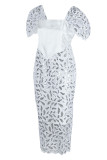White Elegant Solid Patchwork Square Collar Evening Dress Dresses