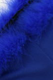 Monos rectos sin tirantes de plumas de patchwork sólido sexy azul