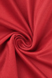 Vestidos estilo estilingue vermelho casual estampado patchwork com alça de espaguete