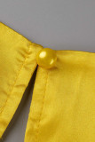 Желтые сексуальные однотонные прямые комбинезоны в стиле пэчворк с V-образным вырезом и V-образным вырезом