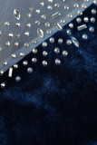 Robes de col oblique de perceuse chaude de fente de patchwork solide bleu sexy