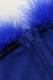 Blaue sexy feste Patchwork-Federn trägerlose gerade Overalls