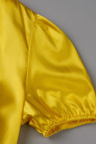 黄色のセクシーなソリッドパッチワークフォールドVネックストレートジャンプスーツ