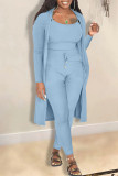 Baby Blue Casual Solid Patchwork Long Sleeve Three Pieces
