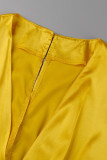 黄色のセクシーなソリッドパッチワークフォールドVネックストレートジャンプスーツ