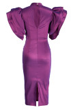 Púrpura elegante sólido patchwork o cuello vestido de noche Vestidos