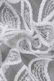 Witte elegante effen patchwork vierkante kraag avondjurkjurken