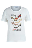 T-shirts basiques à col rond et patchwork imprimé mode rouge pâle