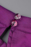 Robes de soirée violettes élégantes en patchwork uni à col rond